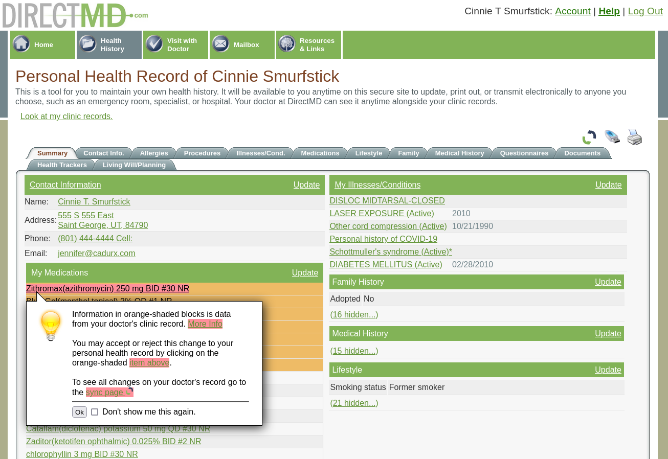 Patient portal screenshot