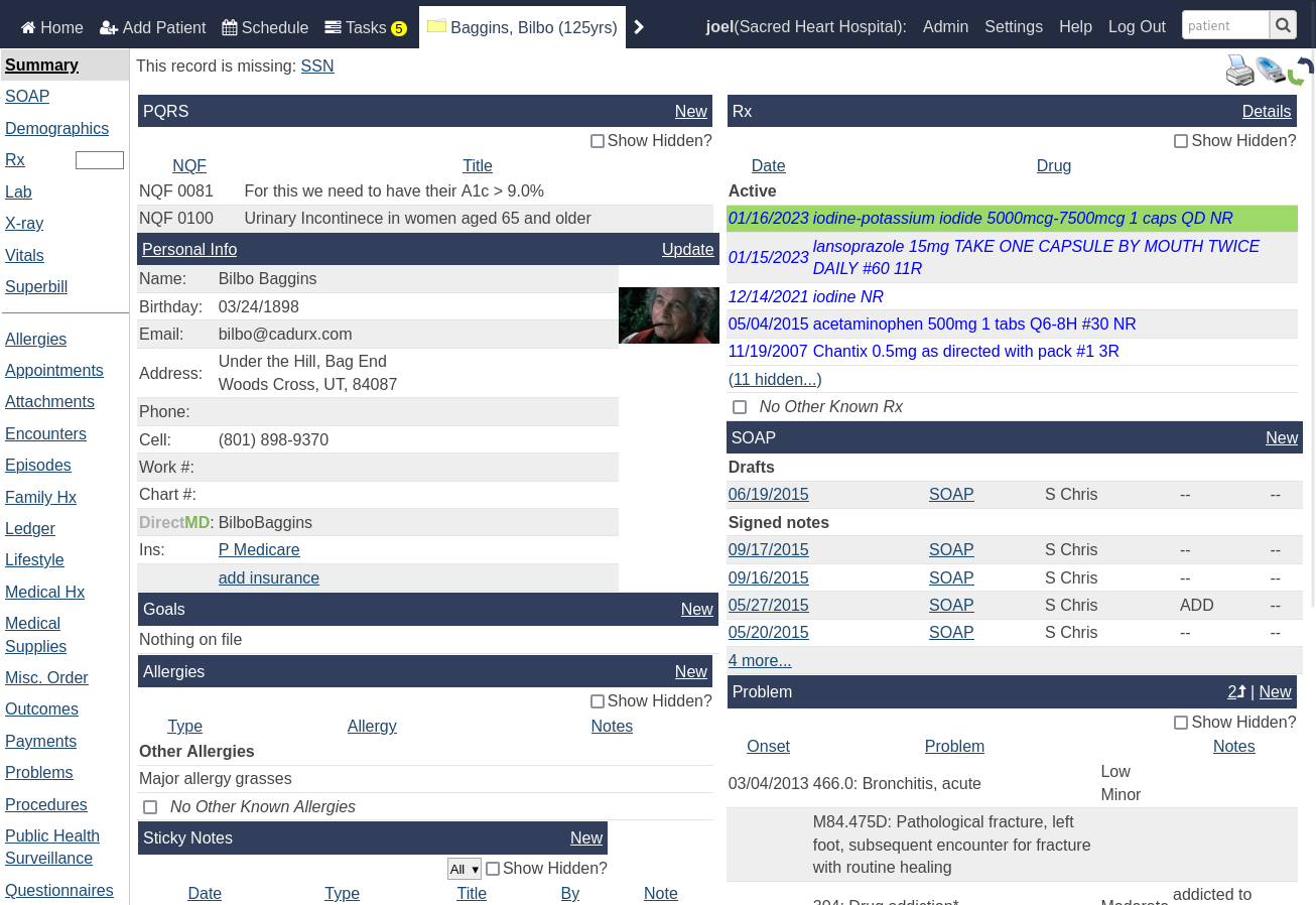 Patient charts screenshot
